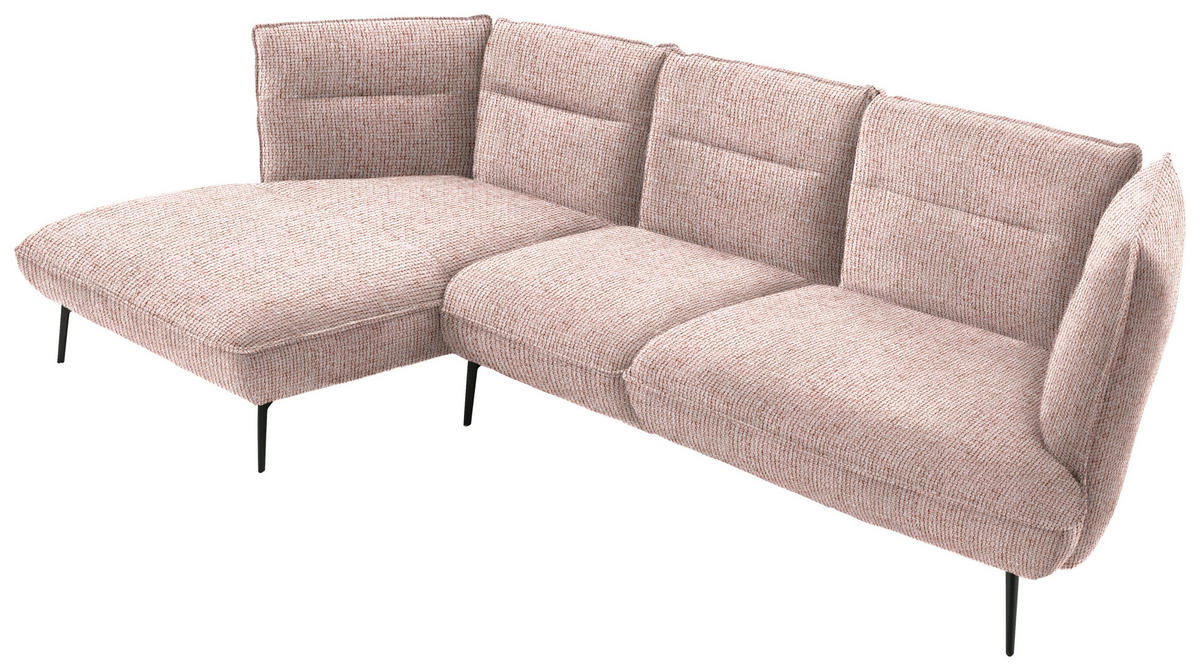 ECKSOFA in Flachgewebe Altrosa  153/339 cm  - Schwarz/Altrosa, Design, Textil/Metall (153/339cm) - Moderano