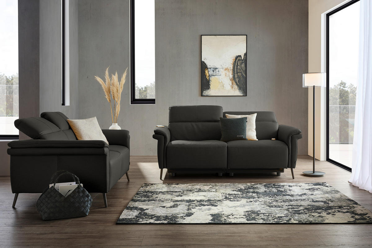 3-SITZER-SOFA Echtleder Mokka  - Schwarz/Mokka, Design, Leder/Metall (210/79/104cm) - Belluti