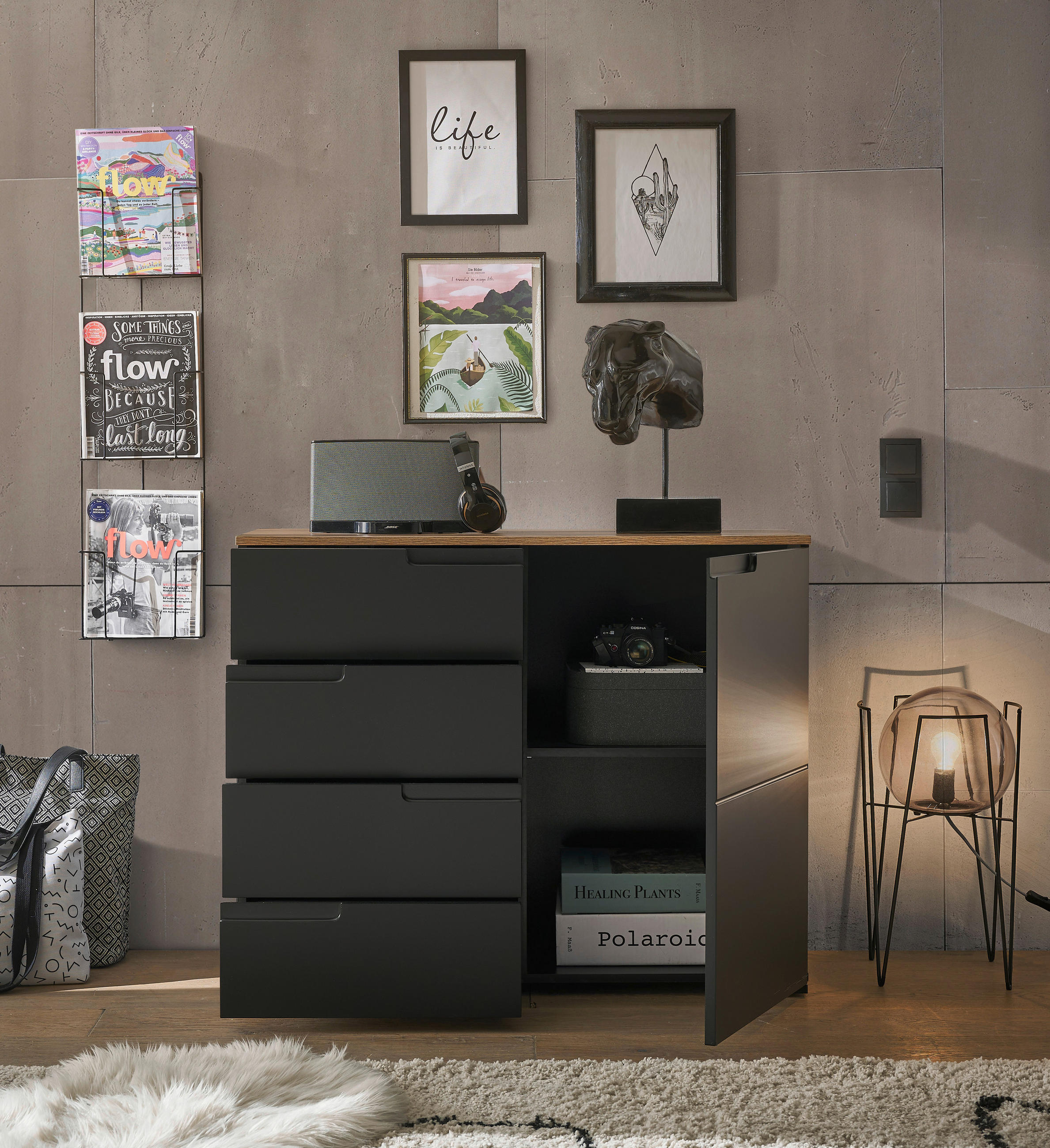 KOMMODE  in 100/80/40 cm  - Eichefarben/Schwarz, Design, Holzwerkstoff/Kunststoff (100/80/40cm) - home24