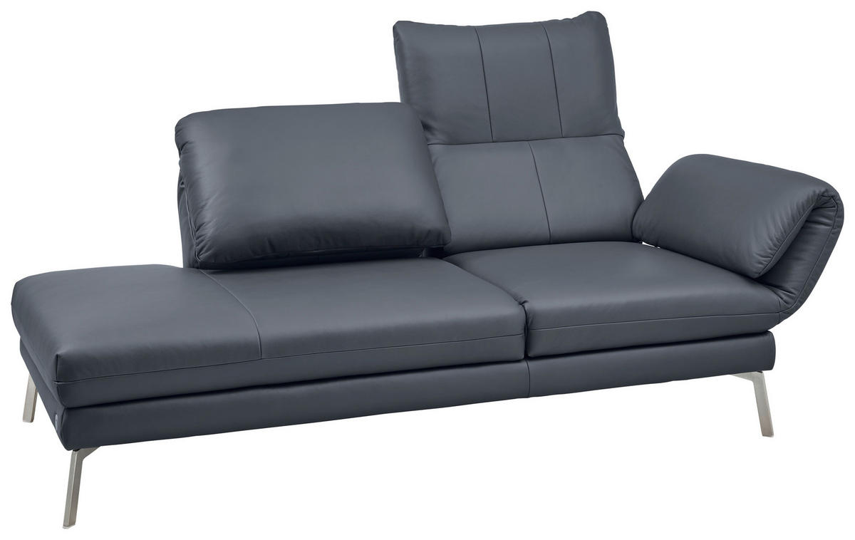RÉCAMIERE Dunkelblau, Blaugrau Echtleder  - Chromfarben/Blaugrau, Design, Leder/Metall (209/85-109/95-16cm) - Dieter Knoll