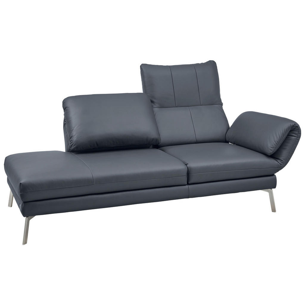 Thumbnail - Dieter Knoll Récamiere, Dunkelblau, Blaugrau, Leder, Echtleder, Dickleder, 209x85-109x95-16 cm, Fußauswahl, Armteilvaria...