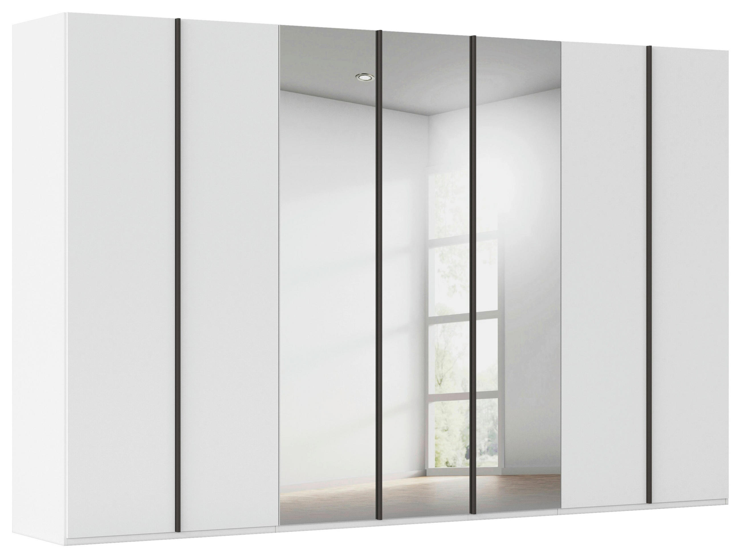 DREHTÜRENSCHRANK 350/235/61 cm,  in Weiß, 7-türig  - Graphitfarben/Weiß, Basics, Glas/Holzwerkstoff (350/235/61cm) - Novel