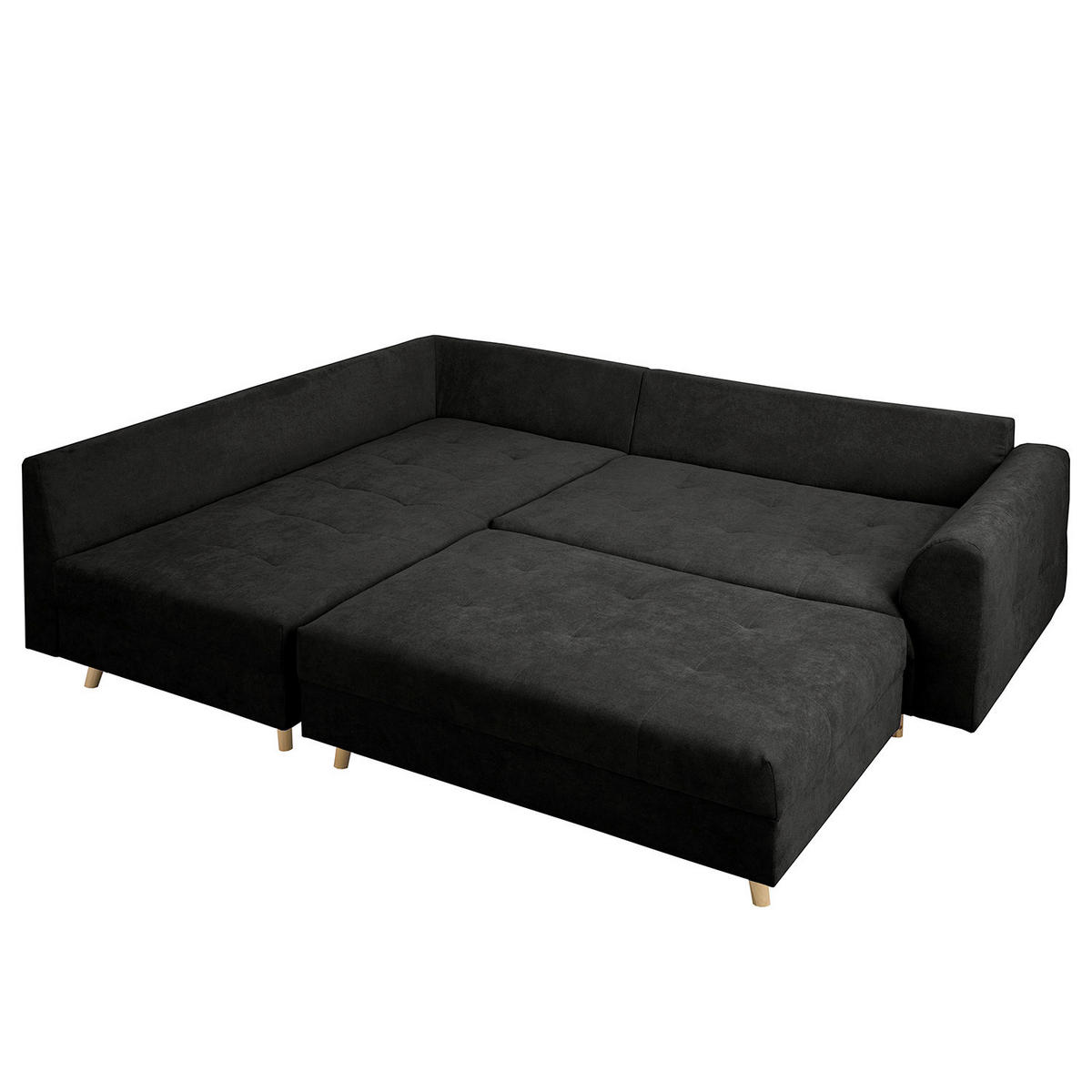 ECKSOFA inkl. Hocker Ariella Schwarz Mikrofaser Rückenkissen, Hocker  - Schwarz/Naturfarben, Design, Holz/Textil (161/231cm) - Livetastic