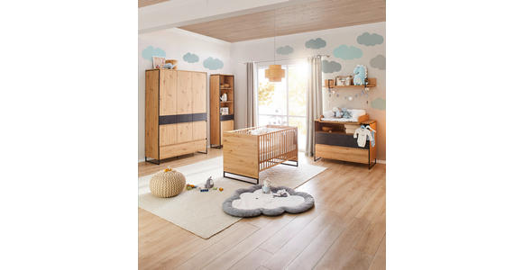 GITTERBETT Yunai 144,6/78/83,5 cm - Eichefarben/Anthrazit, Trend, Holzwerkstoff/Metall (144,6/78/83,5cm) - My Baby Lou