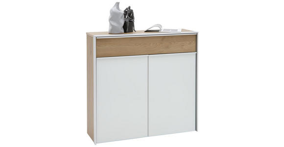 SCHUHSCHRANK Eiche Alufarben, Eichefarben, Weiß  - Eichefarben/Alufarben, Design, Glas/Holzwerkstoff (102/98/33,5cm) - Dieter Knoll