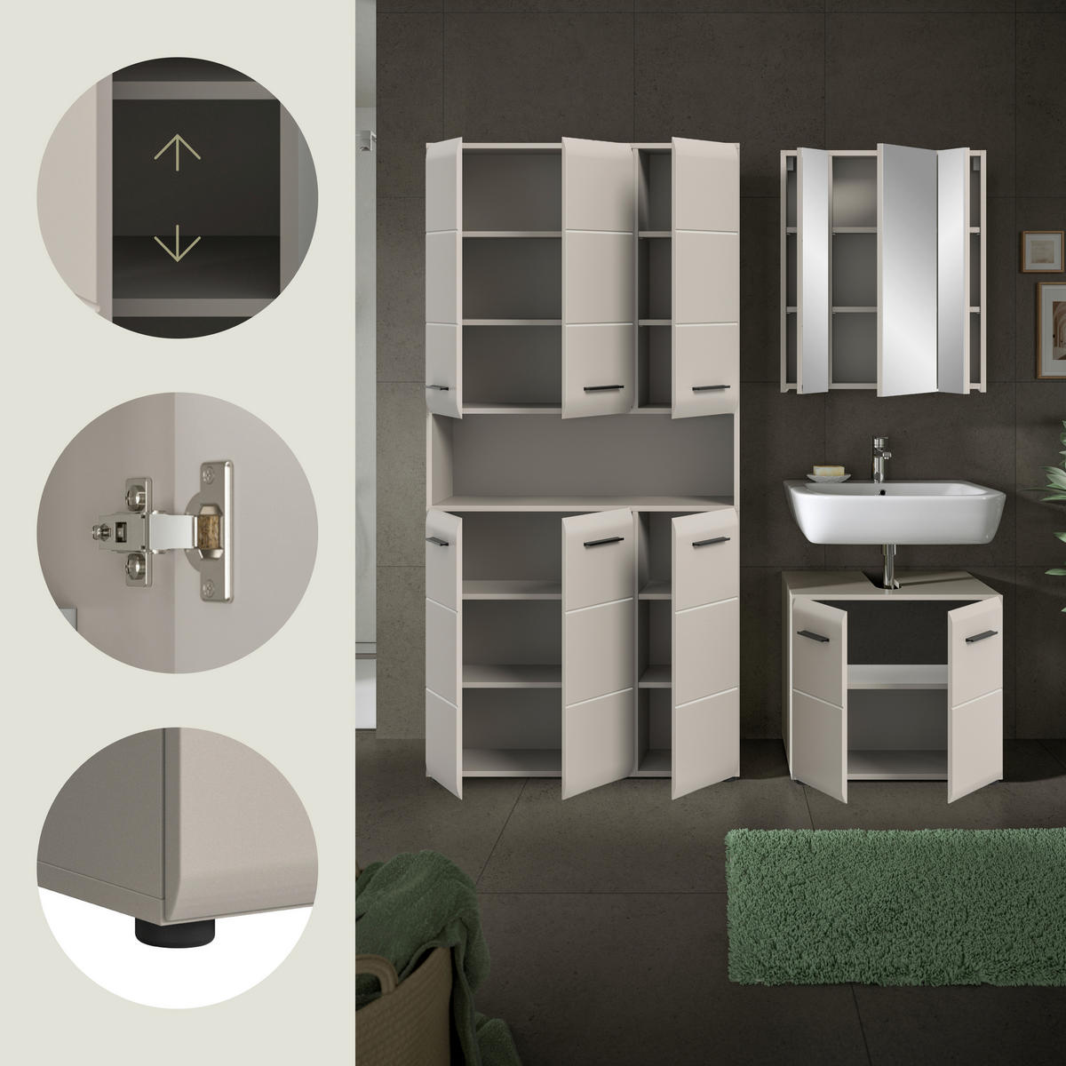BADEZIMMER  in 150 cm  - Kaschmir/Schwarz, Trend, Glas/Holzwerkstoff (150cm) - MID.YOU