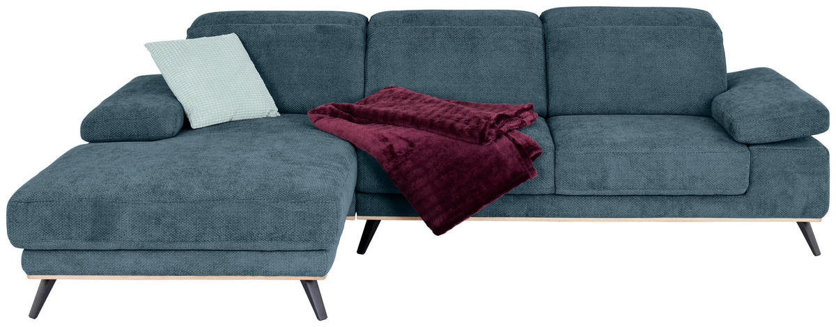 ECKSOFA ROYCE Blau Struktur  - Blau/Schwarz, MODERN, Textil/Metall (194/283cm) - MID.YOU