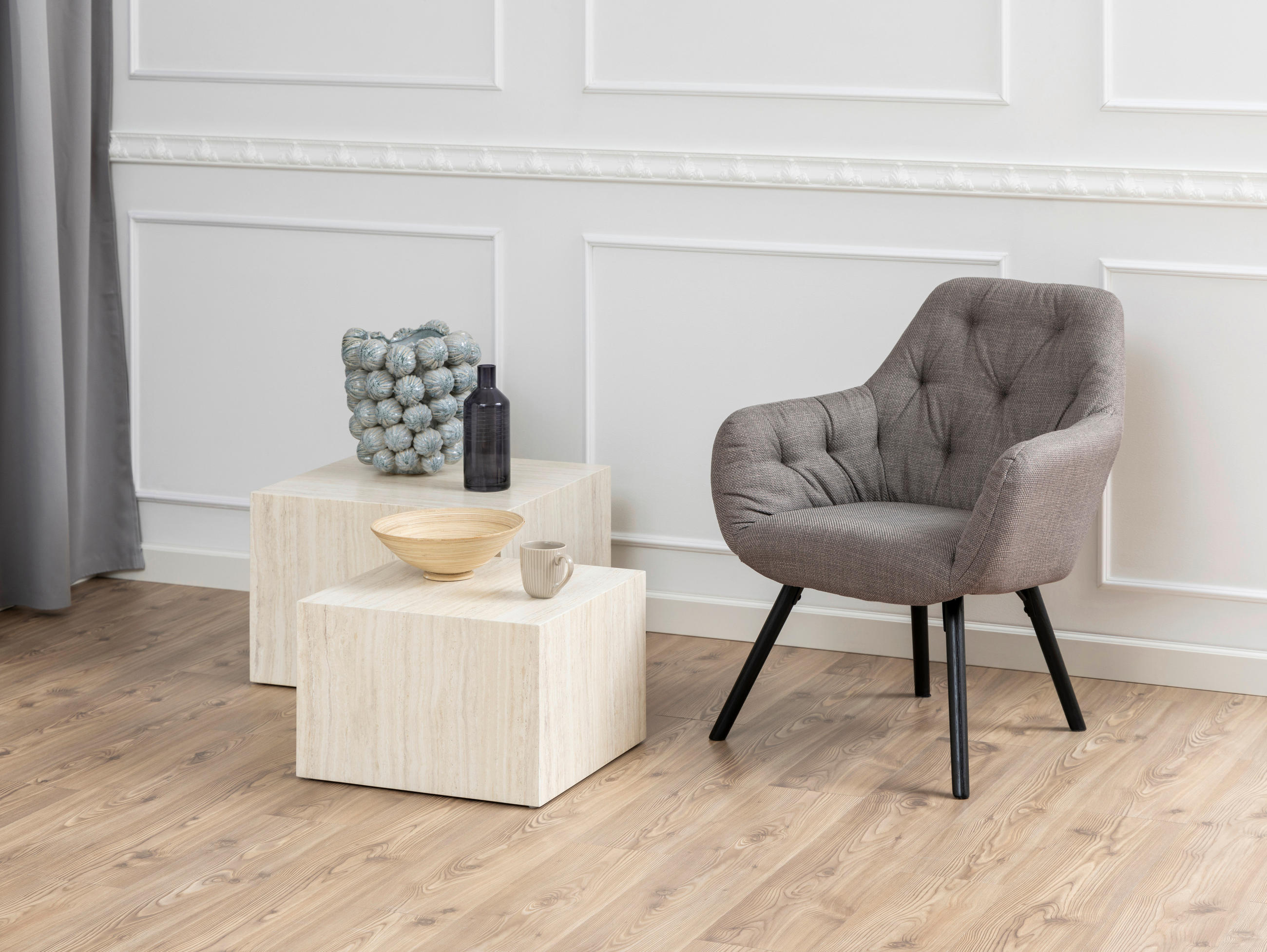 FÅTÖLJ i textil brun, ljusgrå  - brun/ljusgrå, Design, trä/textil (70,5/87/67,5cm) - Livetastic
