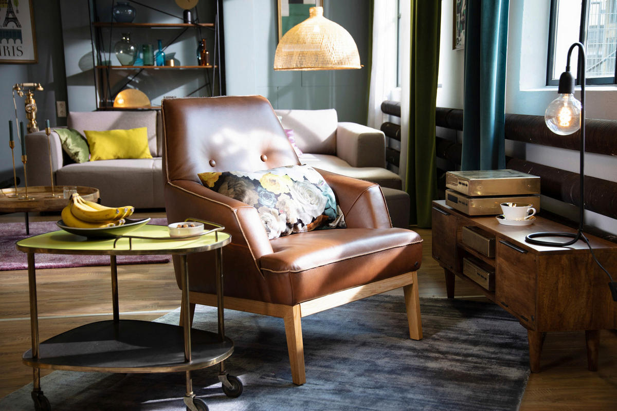 COUCHTISCH Mangoholz massiv 75/75/34 cm rund Naturfarben, Schwarz  - Schwarz/Naturfarben, Design, Holz/Metall (75/75/34cm) - MID.YOU