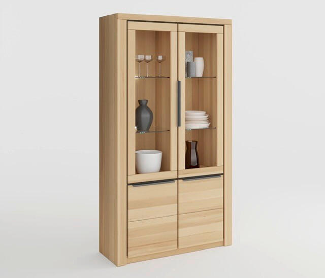 VITRINE in vollmassiv Buche Buchefarben  - Buchefarben/Schwarz, Design, Glas/Holz (108/199/40cm) - Livetastic