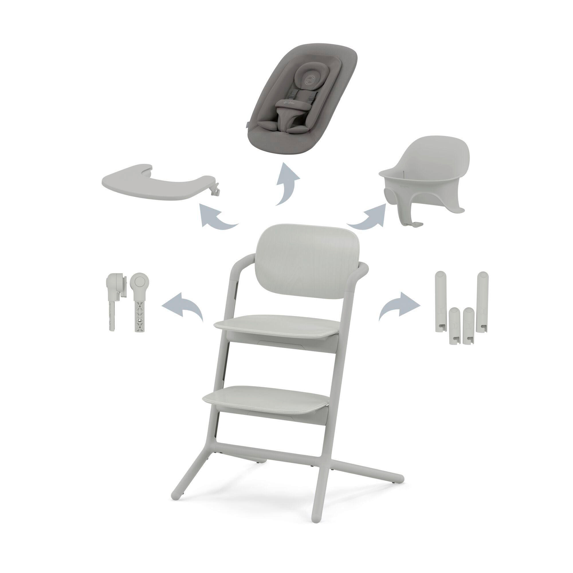 HRANILICA Lemo 4 in 1 Set - siva, Basics, drvo/plastika (56/54,5/81,5cm) - Cybex