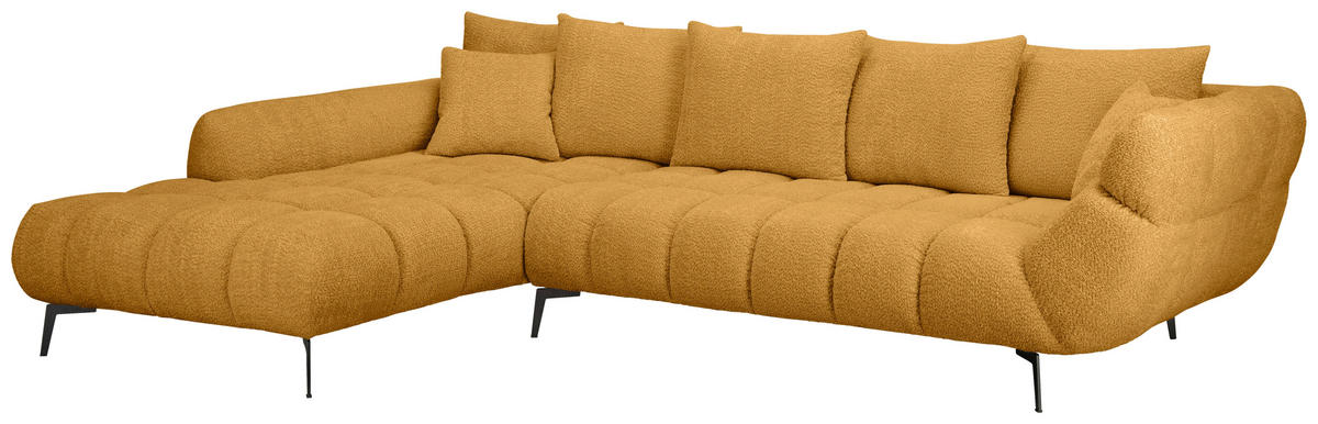 ECKSOFA Currygelb Bouclé Zierkissen, Rückenkissen, Rücken echt  - Currygelb/Schwarz, MODERN, Textil/Metall (217/318cm) - Carryhome