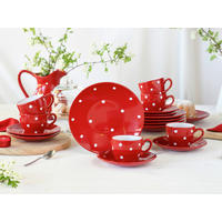 KAFFEESERVICE Polka Dots bunt 18-teilig  - Rot/Weiß, Basics, Keramik - Creatable