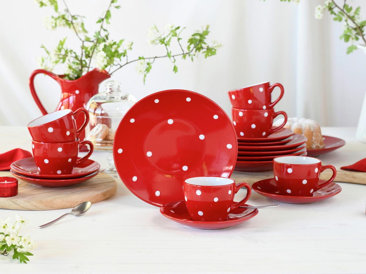 KAFFEESERVICE Polka Dots bunt 18-teilig  - Rot/Weiß, Basics, Keramik - Creatable