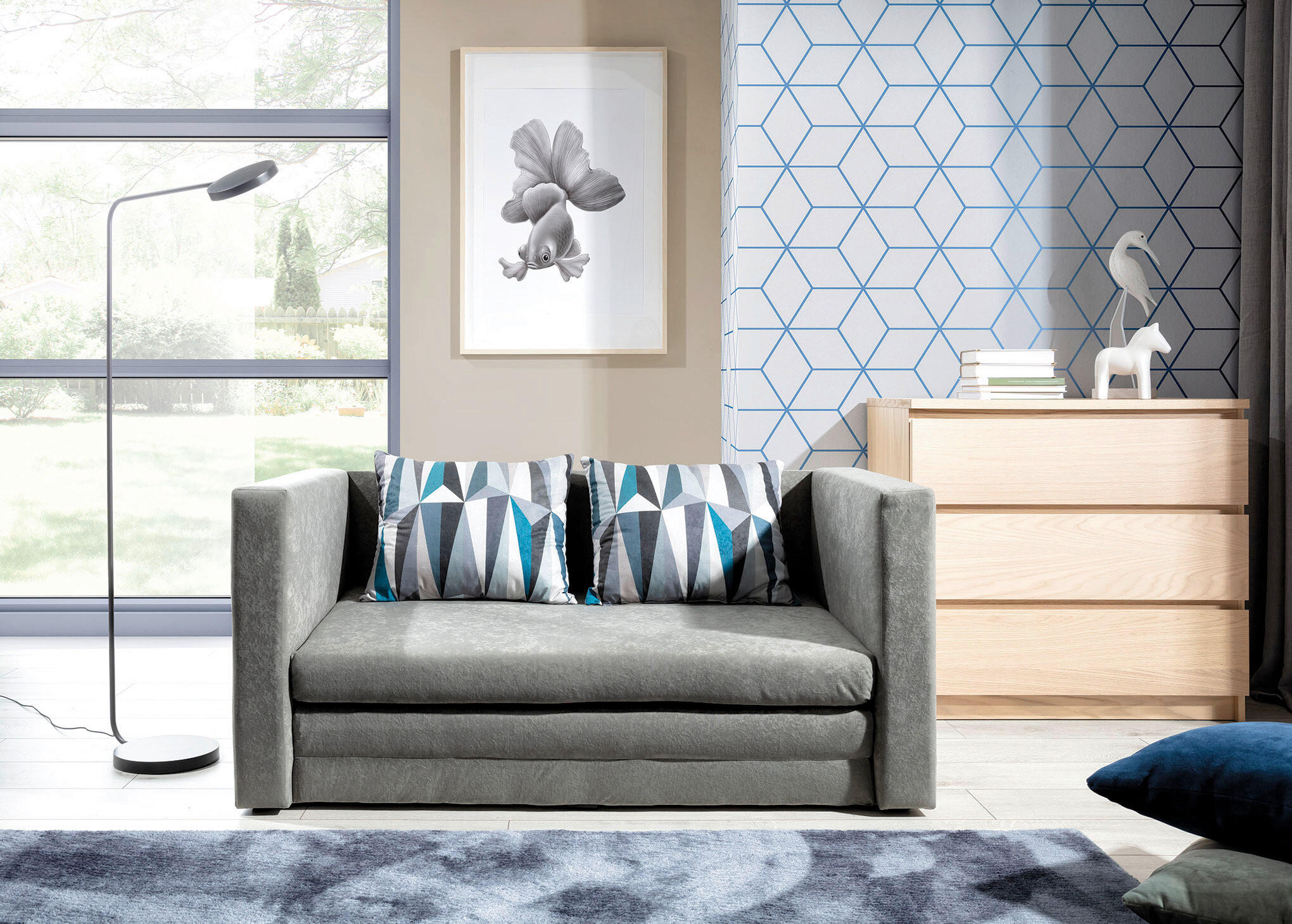 SCHLAFSOFA Mikrovelours Blaugrau  - Blaugrau/Schwarz, Design, Kunststoff/Textil (132/62/70cm) - P & B