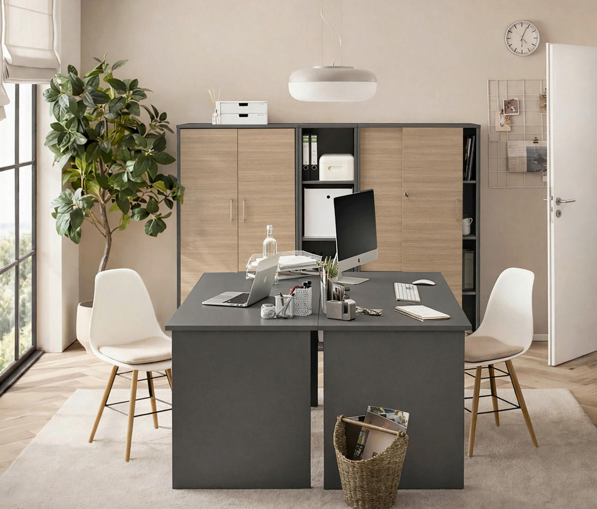 AKTENSCHRANK Anthrazit, Beige  - Beige/Anthrazit, MODERN, Holzwerkstoff (80,1/150/38,2cm) - MID.YOU