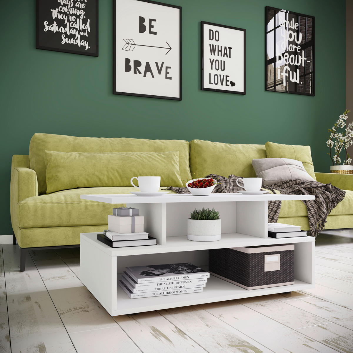 COUCHTISCH in Holzwerkstoff 80/50/40 cm  - Weiss/Schwarz, Modern, Holzwerkstoff/Kunststoff (80/50/40cm) - MID.YOU