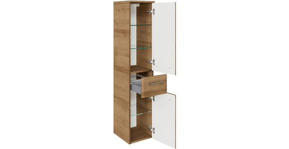 MIDISCHRANK 30/142/33 cm  - Chromfarben/Eichefarben, KONVENTIONELL, Glas/Holzwerkstoff (30/142/33cm) - Xora