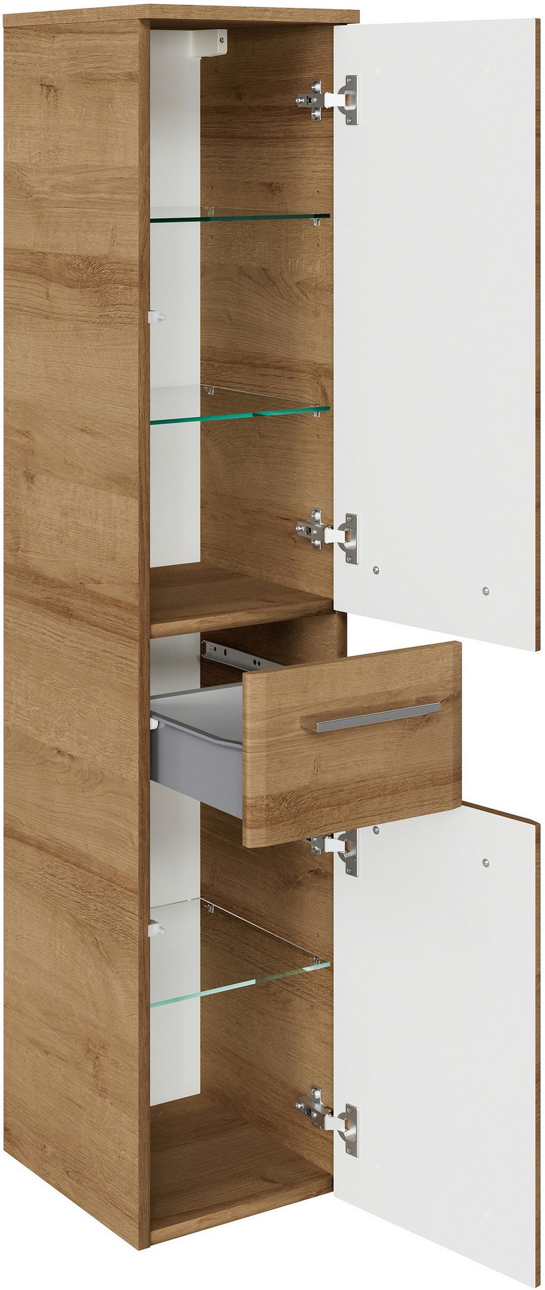 SREDNJE VISOKA OMARA 30/142/33 cm  - barve kroma/barve hrasta, Konvencionalno, steklo/leseni material (30/142/33cm) - Xora