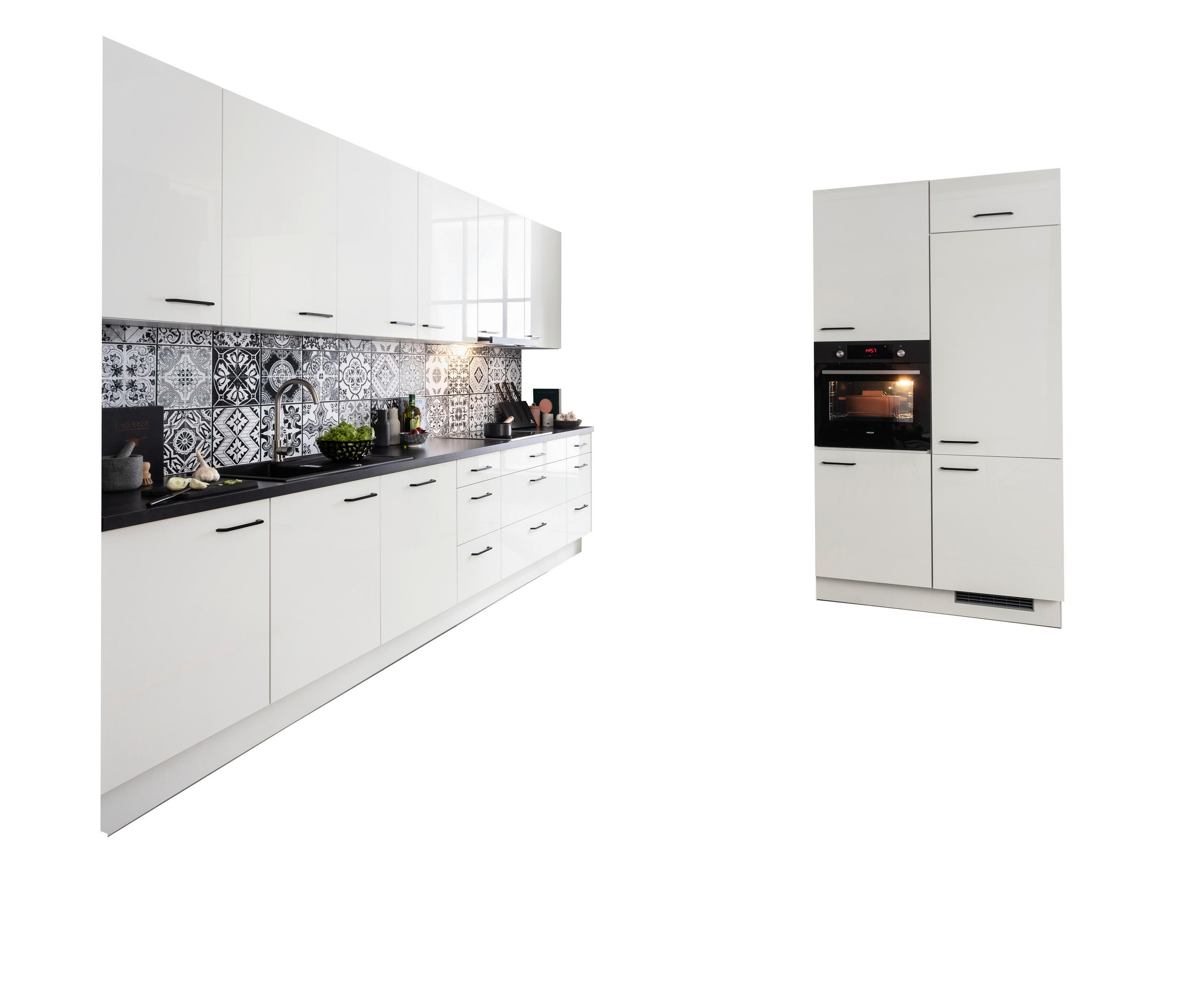 KÜCHENBLOCK  360/120 cm  in Schwarz, Weiß Hochglanz  - Weiß Hochglanz/Schwarz, Basics, Holzwerkstoff/Metall (360/120cm) - Impuls