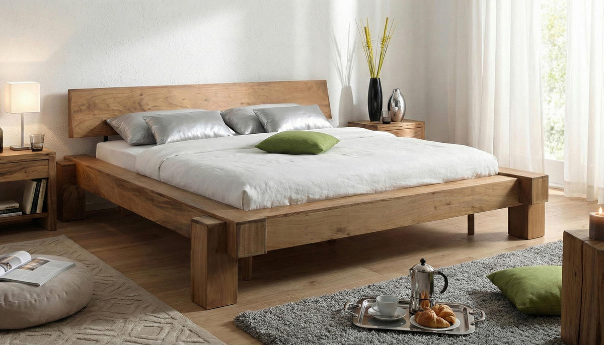 BALKENBETT 180/200 cm  in Akaziefarben   - Akaziefarben, MODERN, Holz (180/200cm) - MID.YOU