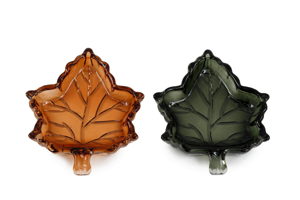 Farfurie Decorativă - verde pădure/maro deschis, Basics, sticlă (14,0/2,0/11,5cm)