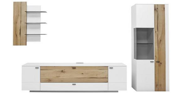 WOHNWAND 317/196,8/49,2 cm in Weiß, Eichefarben - Edelstahlfarben/Eichefarben, Design, Glas/Holz (317/196,8/49,2cm) - Dieter Knoll