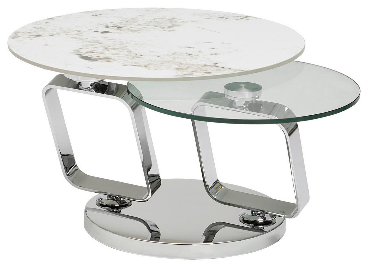 COUCHTISCH Klarglas 87-145/73/45 cm rund Creme, Silberfarben, Transparent  - Chromfarben/Transparent, Design, Glas/Keramik (87-145/73/45cm) - Dieter Knoll