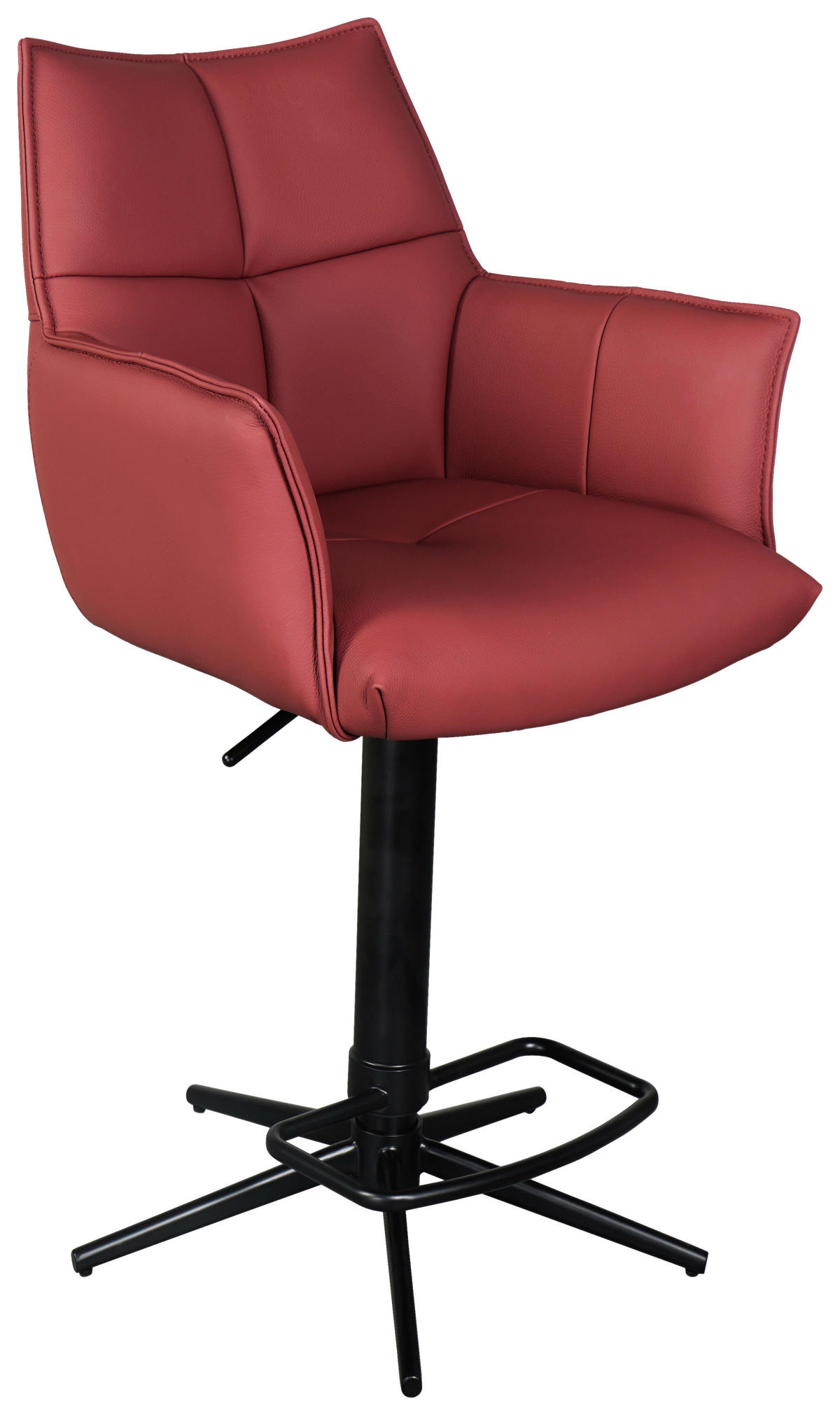BARHOCKER Echtleder Schwarz, Weinrot Sitzfläche 360° drehbar  - Weinrot/Schwarz, Design, Leder/Metall (54/96-121/56cm) - Novel