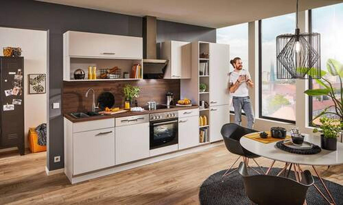 KUCHYŇSKÁ LINKA SILVIO 320 - šedá/barvy ořechu, Design, kompozitní dřevo (320cm) - Celina