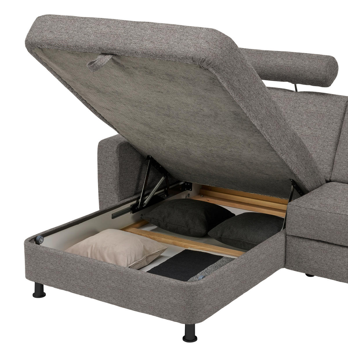 ECKSOFA in Webstoff Grau  165/257 cm  - Schwarz/Grau, Design, Kunststoff/Textil (165/257cm) - Xora