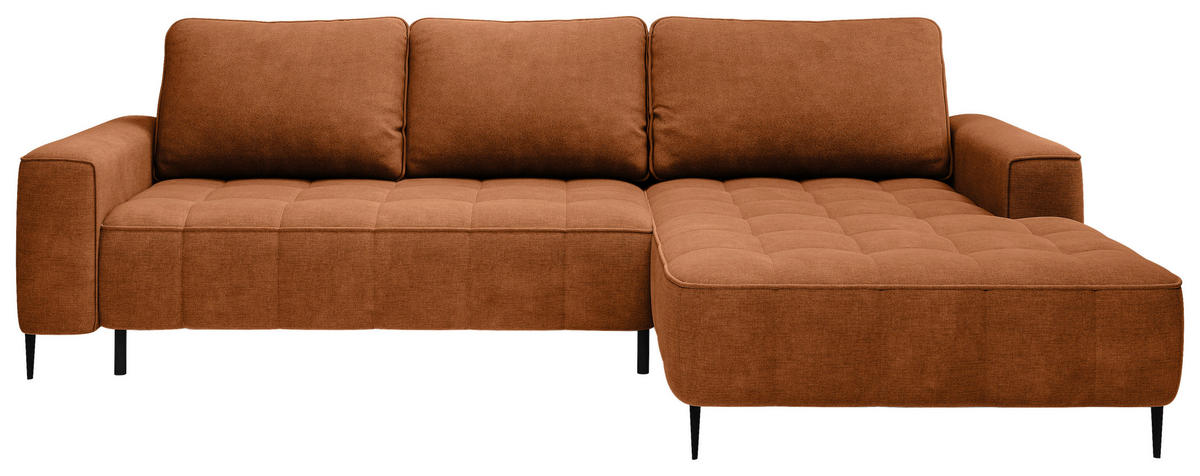 ECKSCHLAFSOFA Florence  mit Schlafen auf Sitzhöhe Velours Cognac  - Cognac/Schwarz, Basics, Textil/Metall (280/166cm) - Livetastic