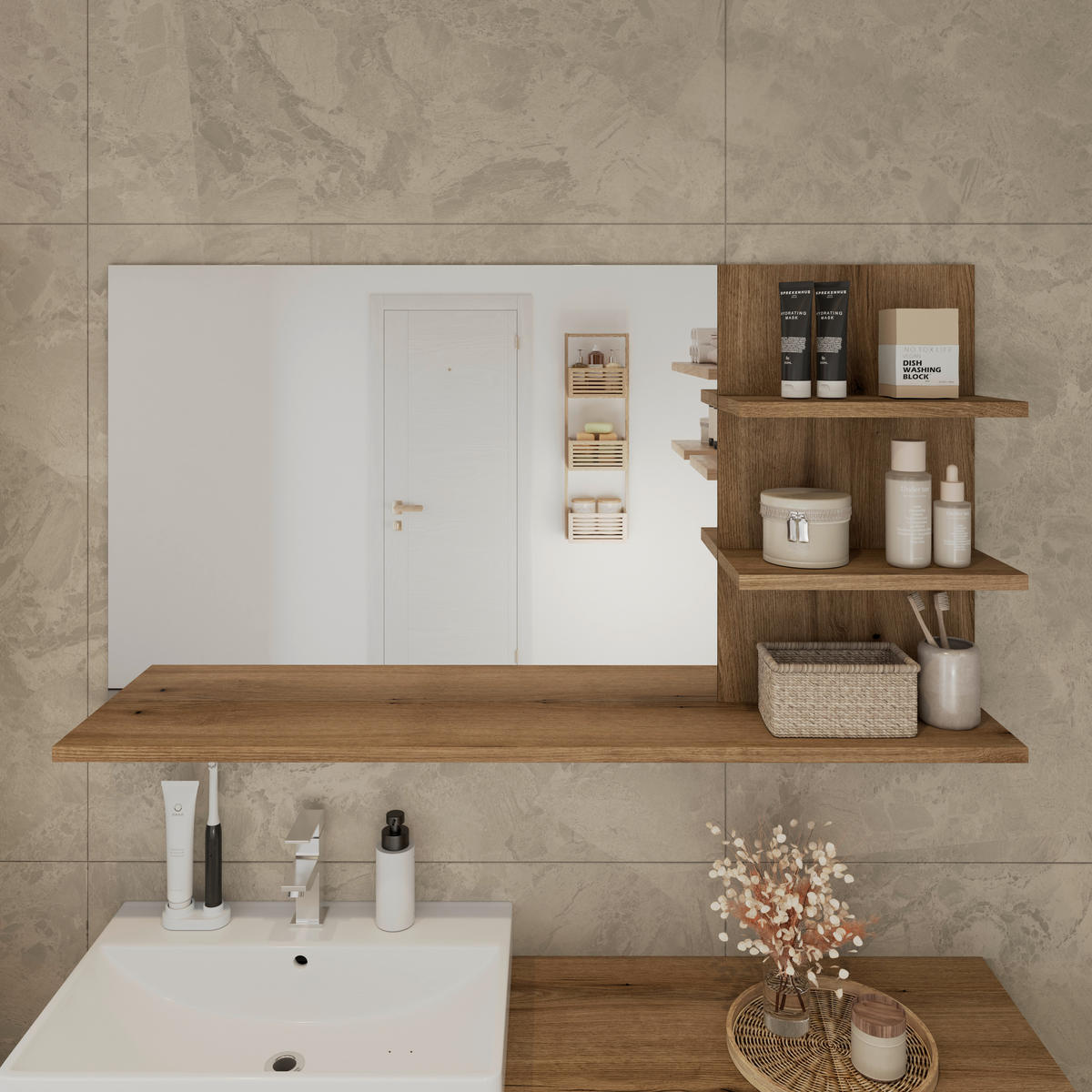 BADEZIMMERSPIEGEL 135/70/20 cm  - Eichefarben/Anthrazit, MODERN, Glas/Holzwerkstoff (135/70/20cm) - MID.YOU