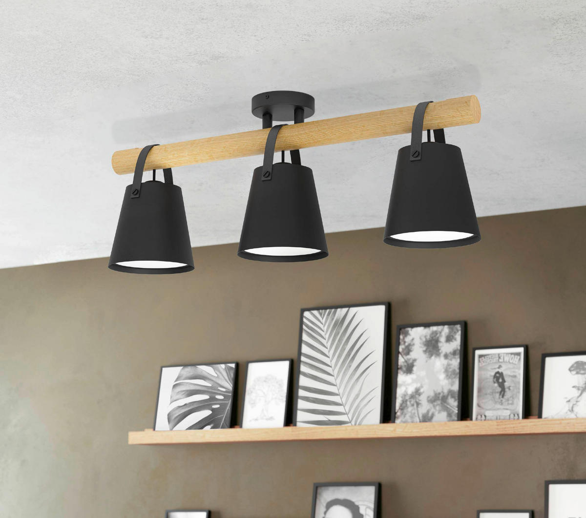 DECKENLEUCHTE    78/17/30 cm  - Schwarz/Braun, Design, Leder/Holz (78/17/30cm) - Eglo