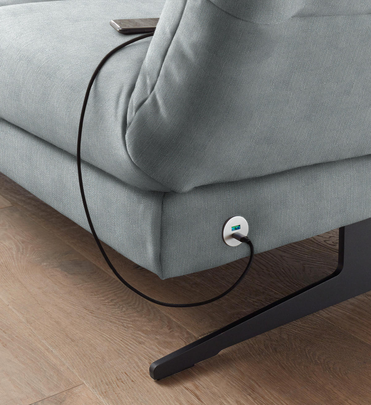 ECKSOFA in Flachgewebe Hellblau  - Schwarz/Hellblau, Design, Textil/Metall (176-217/279-327cm) - Dieter Knoll