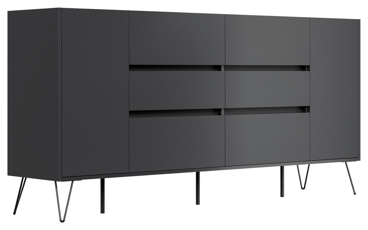 SIDEBOARD Posseik Industrial 199/93,6/42 cm 6 Schublade(n)  - Graphitfarben/Schwarz, Design, Holzwerkstoff/Metall (199/93,6/42cm) - P & B