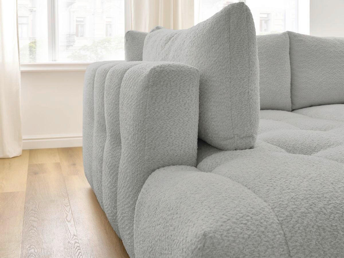 ECKSCHLAFSOFA FUJI Bouclé Hellgrau  inkl.  - Hellgrau/Schwarz, MODERN, Kunststoff/Textil (204/282cm)