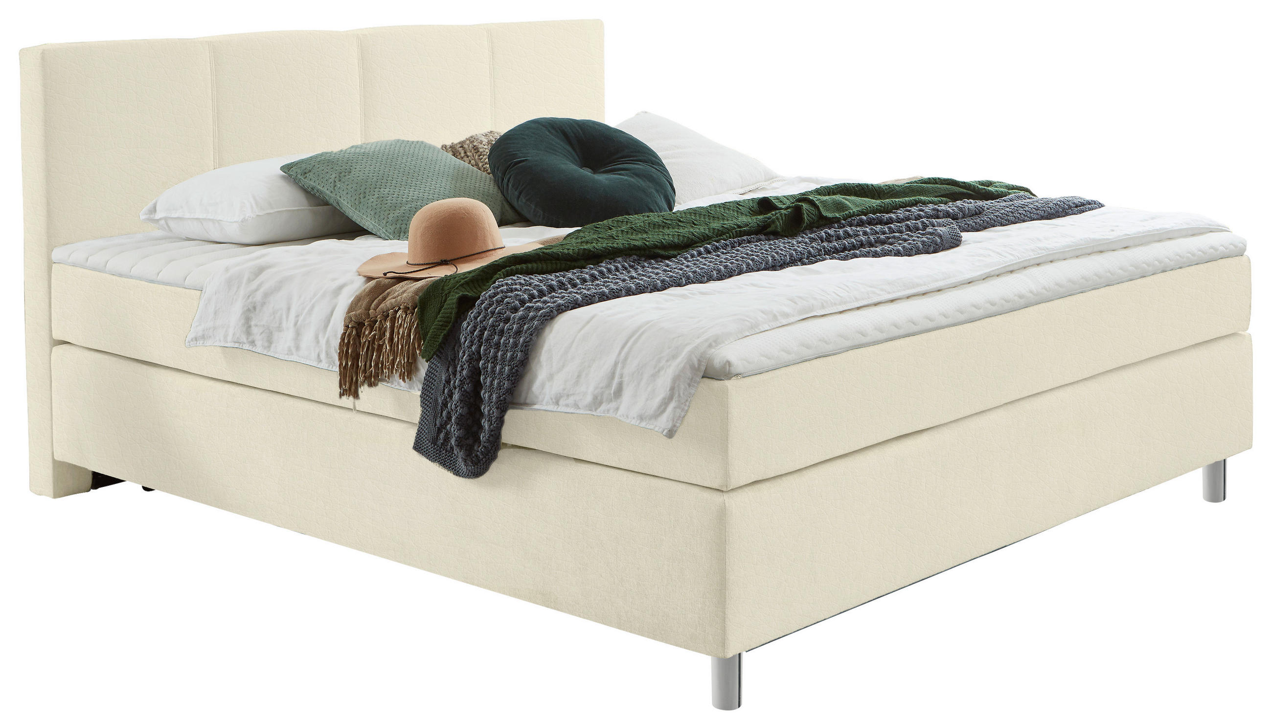 BOXSPRINGBETT 140/200 cm  in Weiss  - Chromfarben/Weiss, Konventionell, Kunststoff/Textil (140/200cm) - Hom`in