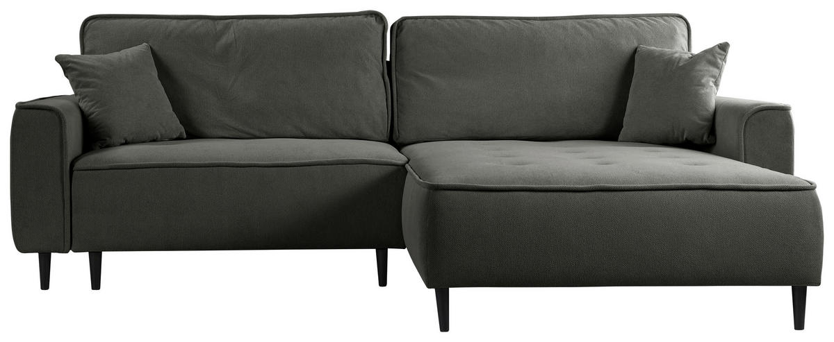 ECKSOFA in Flachgewebe Dunkelgrau  - Dunkelgrau/Schwarz, Design, Holz/Textil (263/183cm) - MID.YOU