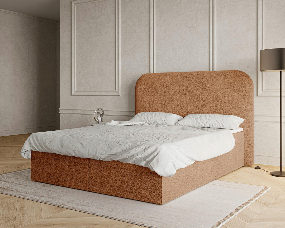 BOXBETT 140/200 cm,  in Terracotta, Bettkasten, Topper, H2 + H3 = mittel + fest  - Terracotta/Schwarz, MODERN, Holz/Kunststoff (140/200cm) - MID.YOU