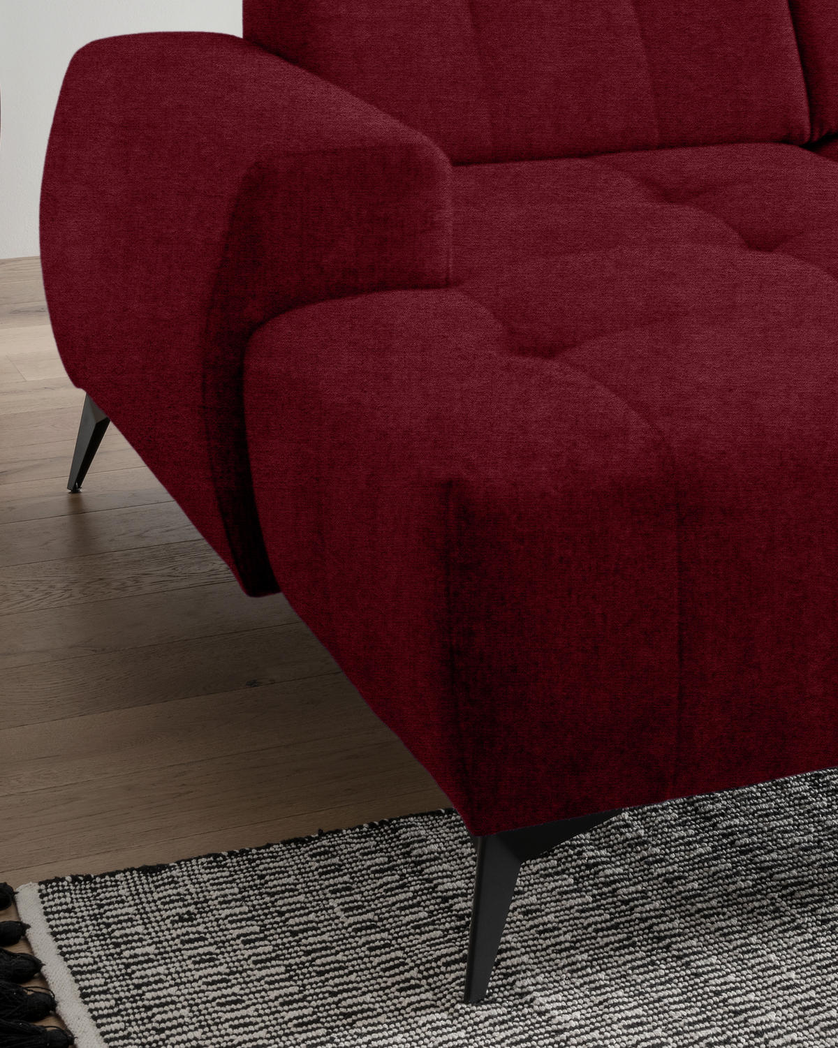 ECKSOFA in Mikrofaser Bordeaux  - Bordeaux/Schwarz, Modern, Textil/Metall (180/258cm) - Livetastic