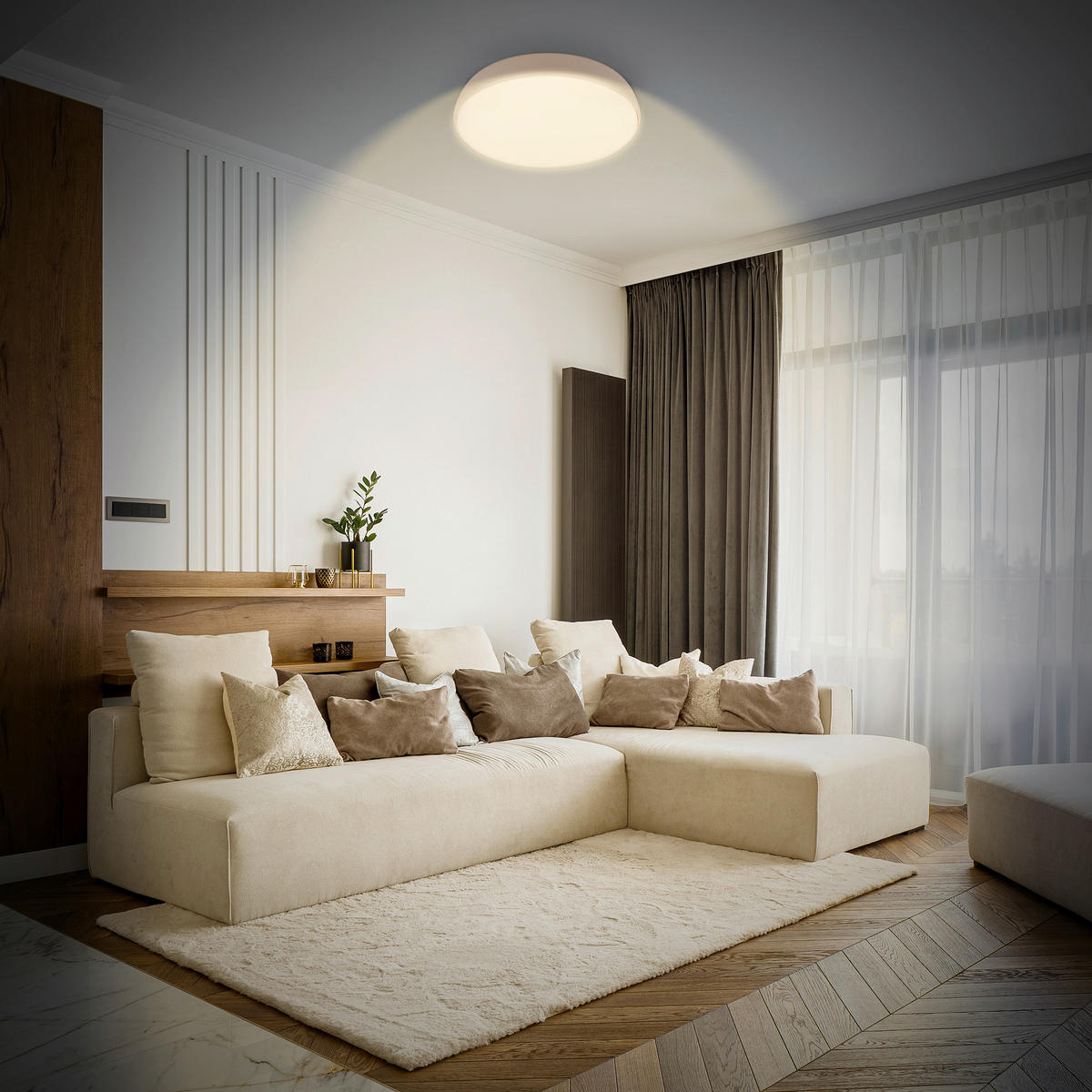 STROPNÉ LED SVIETIDLO, 35/8,5 cm  - béžová, Basics, kov/plast (35/8,5cm)