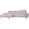 ECKSOFA in Velours Hellrosa  - Hellrosa/Schwarz, Design, Textil/Metall (187/295cm) - Novel