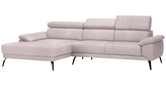 ECKSOFA in Velours Hellrosa  - Hellrosa/Schwarz, Design, Textil/Metall (187/295cm) - Novel