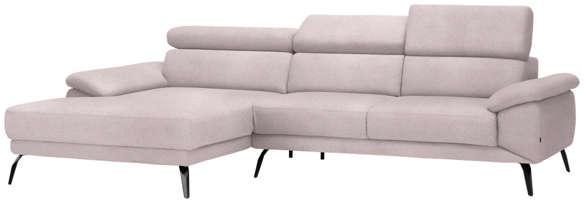 ECKSOFA in Velours Hellrosa  - Hellrosa/Schwarz, Design, Textil/Metall (187/295cm) - Novel