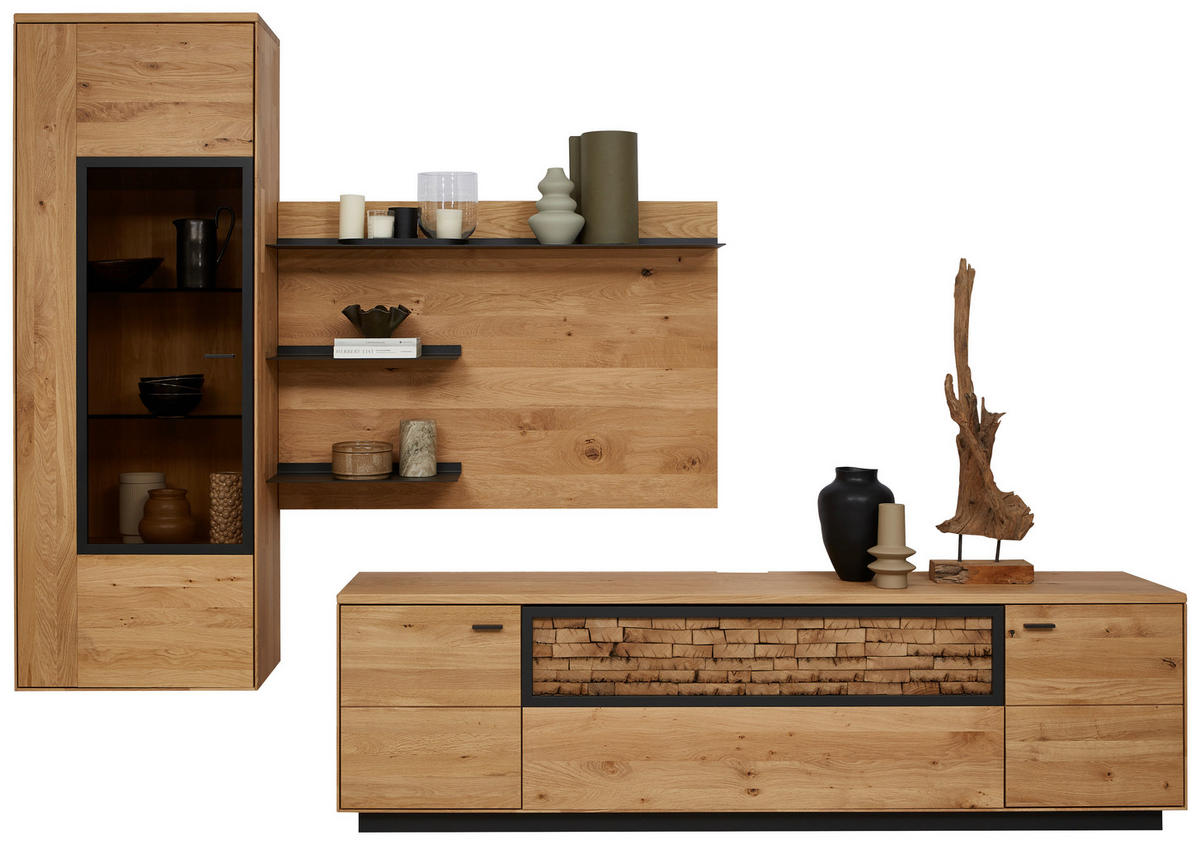 WOHNWAND  in Wildeiche 293,8/207,1/37,1 cm  - Wildeiche/Graphitfarben, Natur, Glas/Holz (293,8/207,1/37,1cm) - Valnatura