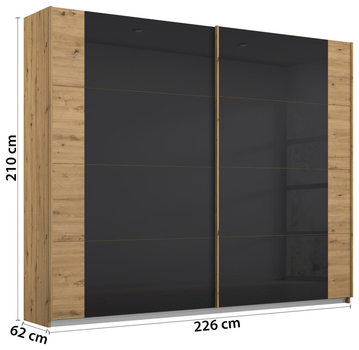 SKRIŇA S POS. DVER. – HOR.VED, antracitová, dub artisan, 225/210/62 cm - antracitová/dub artisan, Modern, kov/kompozitné drevo (225/210/62cm) - Rauch Möbel
