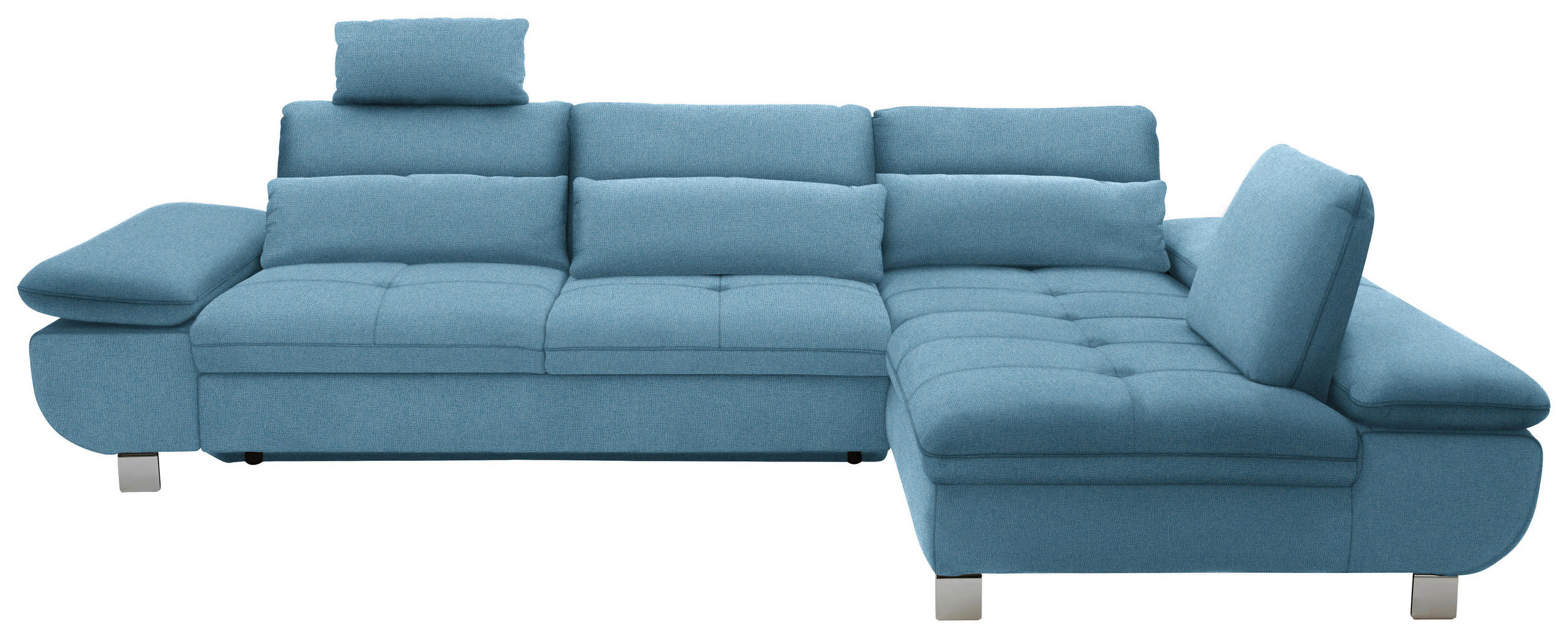 ECKSOFA Hellblau Webstoff  - Chromfarben/Hellblau, Design, Textil/Metall (310/203cm) - Xora