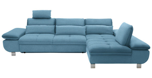 ECKSOFA Hellblau Webstoff Nierenkissen, Rücken echt  - Chromfarben/Hellblau, Design, Textil/Metall (310/203cm) - Xora