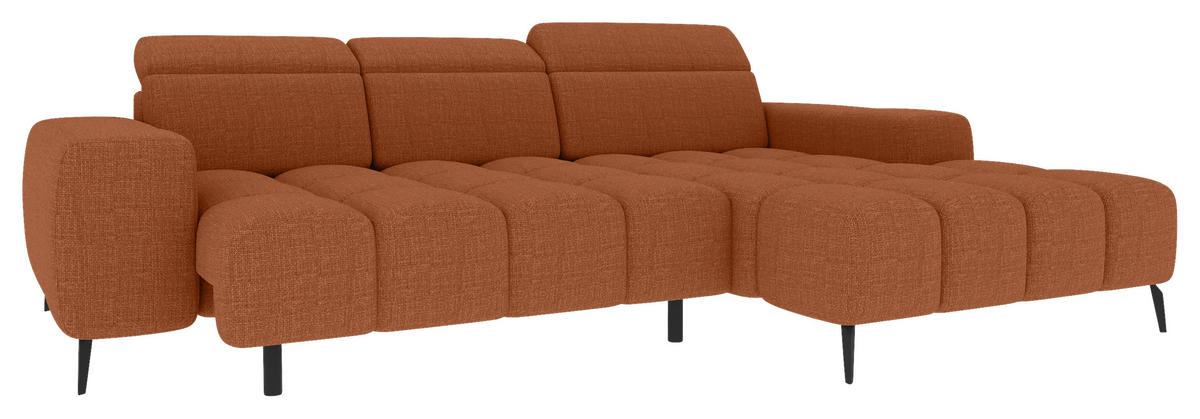 ECKSOFA Rostfarben Flachgewebe Rücken echt, Kopfteilverstellung, Sitztiefenverstellung  - Rostfarben/Schwarz, KONVENTIONELL, Kunststoff/Textil (273/171cm) - Carryhome